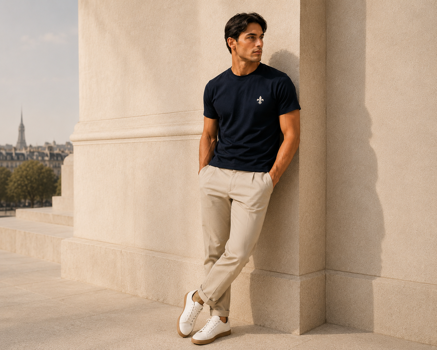 T-shirt Homme Fleur de Lys Blanche Brodée