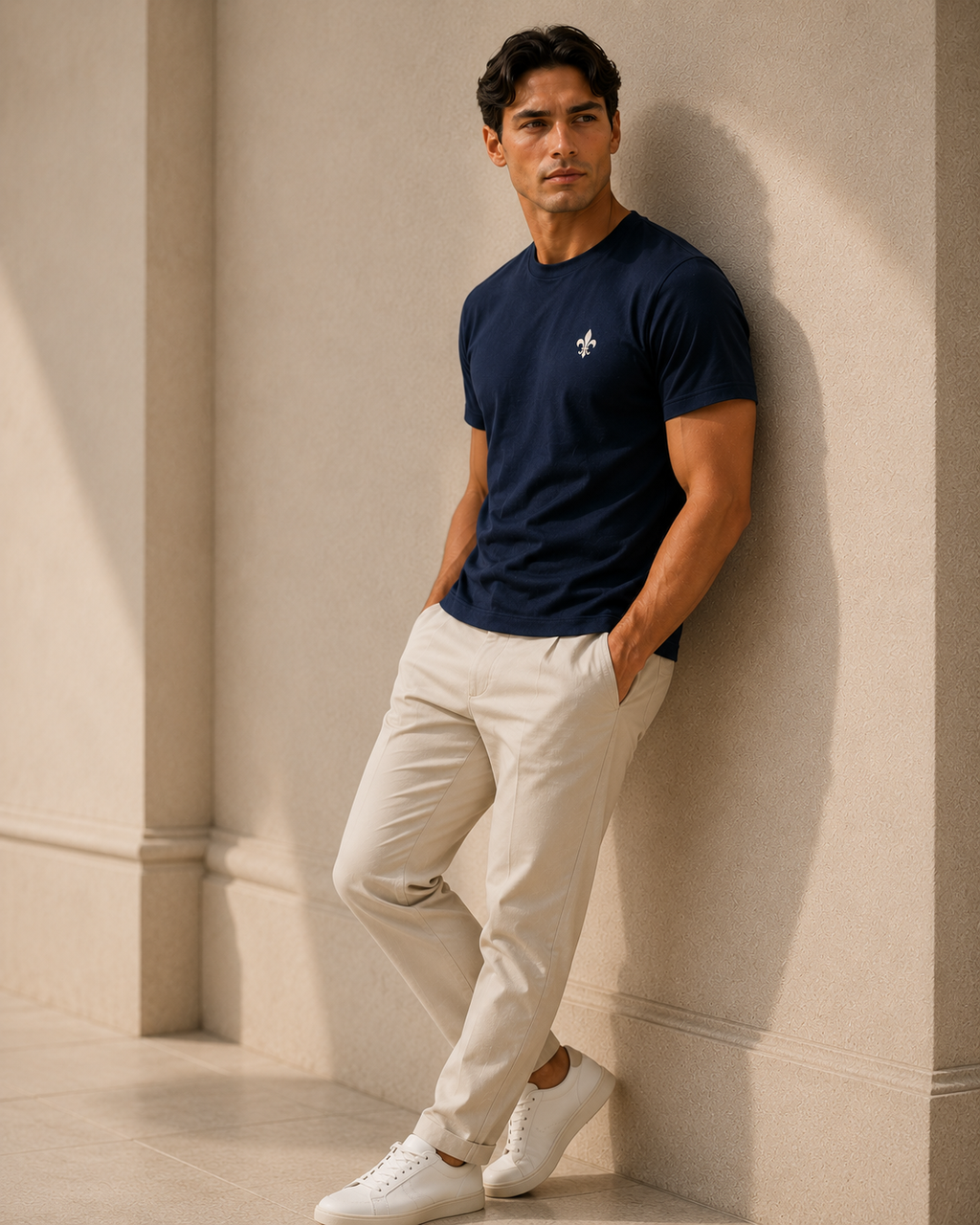 T-shirt Homme Fleur de Lys Blanche Brodée
